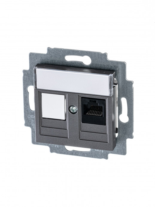 ABB EPJ Levit сталь / дымчатый чёрный Розетка компьютерная RJ45 кат,5e+заглуш,, сталь