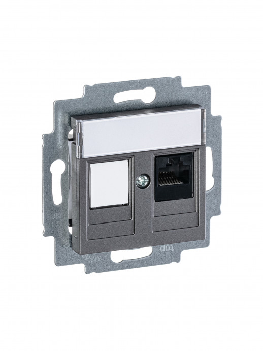 ABB EPJ Levit сталь / дымчатый чёрный Розетка компьютерная RJ45 кат,5e+заглуш,, сталь