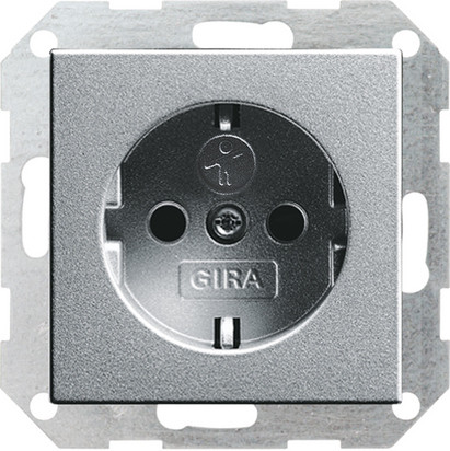 Gira S-55 Алюминий Розетка с/з с затвором (shutter) и символом