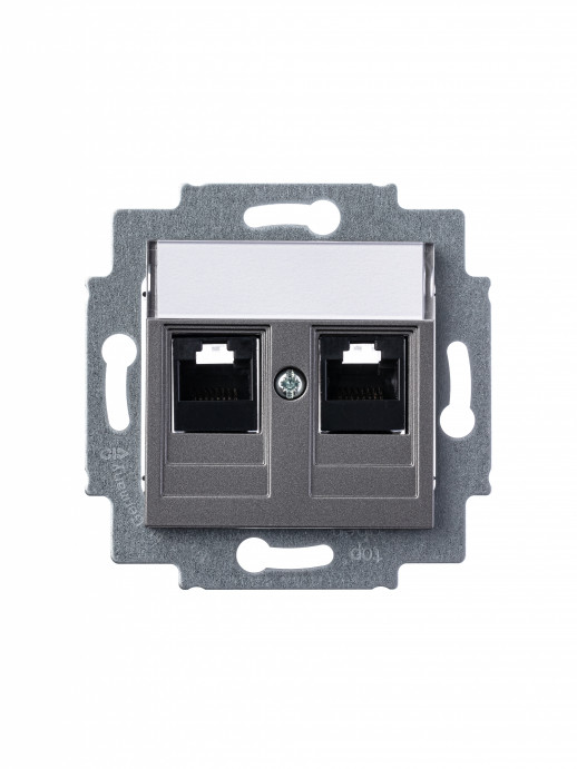 ABB EPJ Levit сталь / дымчатый чёрный Розетка компьютерная, 2хRJ45 кат,5e, сталь
