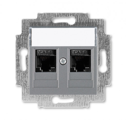 ABB EPJ Levit сталь / дымчатый чёрный Розетка компьютерная, 2хRJ45 кат,6, сталь