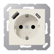 JUNG Слоновая кость Розетка SCHUKO® с USB-зарядным устройством, тип A + тип С; термопласт