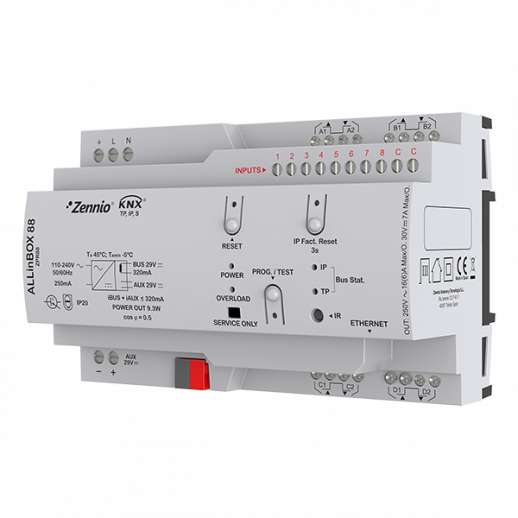 Устройство KNX с источником питания, интерфейсом KNX-IP, 8 выходов, 8 входов Zennio ALLinBOX 88 ZPR88