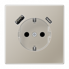 JUNG SCHUKO Розетка с USB-зарядным устройством, тип A + тип С; термопласт; нержавеющая сталь