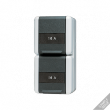 JUNG Двойная горизонтальная SCHUKO-розетка 16A 250V~ с полем для надписи IP44