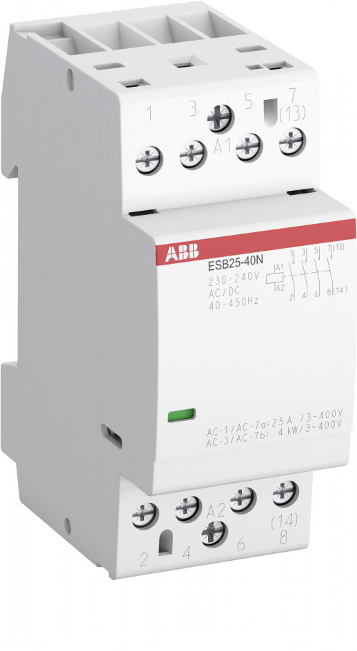 ABB Контактор ESB25-40N-01 модульный (25А АС-1, 4НО), катушка 24В AC/DC