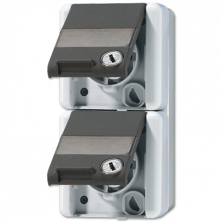 JUNG Двойная SCHUKO-розетка 16A 250V~ с полем для надписи для накладного монтажа IP44