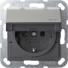 Gira S-55 Сталь Розетка с/з с крышкой