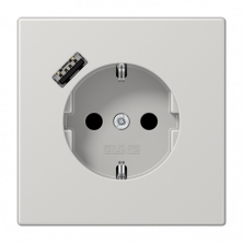 JUNG Розетка SCHUKO® с USB-зарядным устройством, тип A термопласт светло-серый