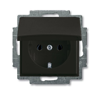 ABB BJB Basic 55 Шато (чёрн) Розетка с/з с крышкой