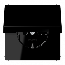 JUNG LS990 Черная Розетка штепсельная Schuko 16A, 250V с откидной крышкой и защитой от детей