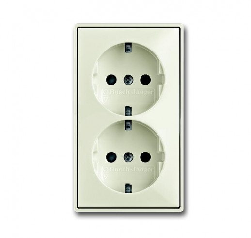 ABB BJB Basic 55 Шале (бел) Розетка 2-ая с/з моноблок, с защитными шторками