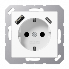 JUNG SCHUKO Розетка  с USB-зарядным устройством, тип A + тип С; термопласт; белый