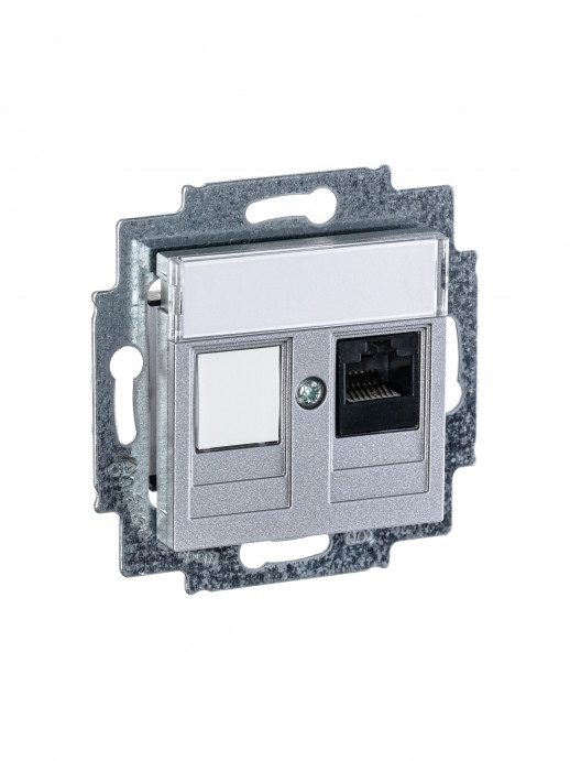 ABB EPJ Levit серебро / дымчатый чёрный Розетка компьютерная RJ45 кат,5e+заглуш,, серебро