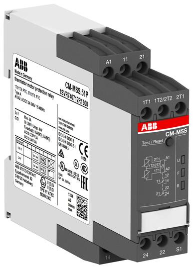 ABB Термисторное реле защиты двигателя CM-MSS.51S двухкан., контроль КЗ, питание 24-240В AC/DC, 2 ПК, винт.клеммы