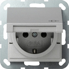 Gira S-55 Алюминий Розетка 1-ая с/з , с затвором (shutter) и символом