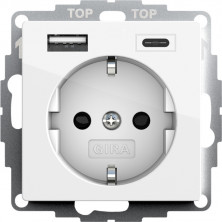 Gira S-55 Бел глянц Розетка с з/к, шт, с USB двойн.A /C