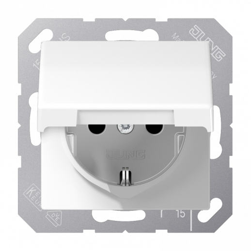 JUNG Штепсельная розетка SCHUKO 16A 250V~ с откидной крышкой и защитой от детей; белая