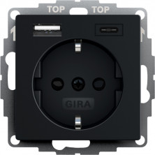 Gira S-55 Черн матовый Розетка с з/к, шт,с USB двойн.A /C