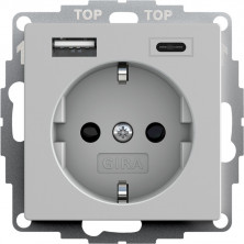 Gira S-55 Сер матовый Розетка с з/к, шт,с USB двойн.A /C