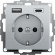 Gira S-55 Алюминий Розетка с з/к, шт,с USB двойн.A /C