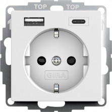 Gira S-55 Бел матовый Розетка с з/к, шт, с USB двойн.A /C