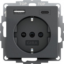 Gira S-55 Антрацит Розетка с з/к, шт, с USB двойн.A /C