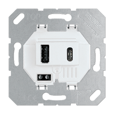 JUNG USB-зарядное устройство, Белый, USB тип А + USB тип С, выходной ток 3000 mA  универсальные встраиваемые механизмы