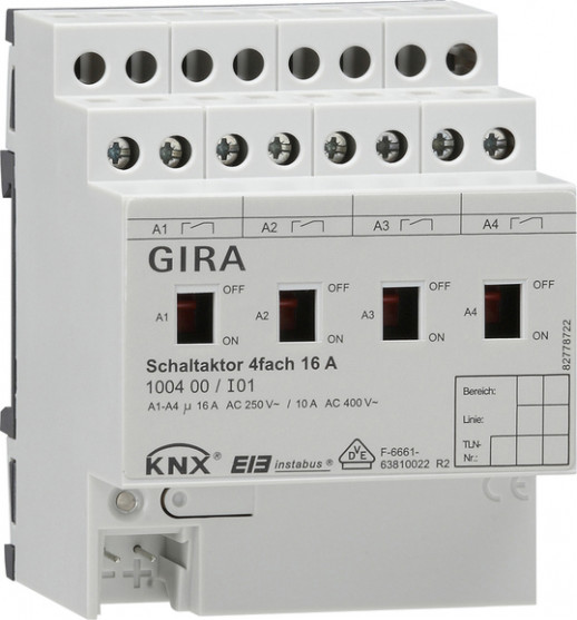 Gira KNX Актор 4-канальный 16 А, возм ручное управление DIN-рейка