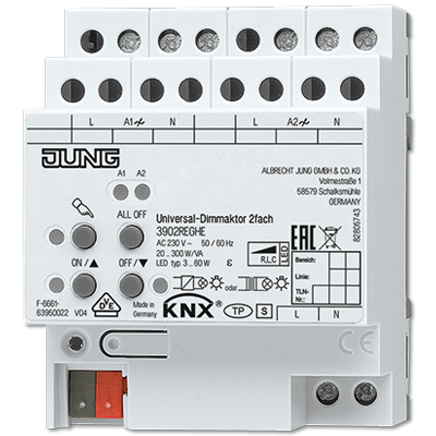 JUNG KNX Диммер универсальный , 2 канала 20-300 W/VA