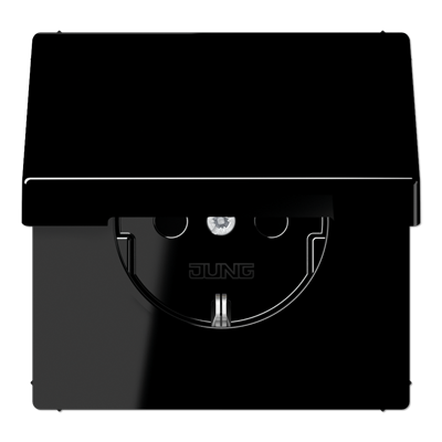 JUNG Штепсельная розетка SCHUKO 16A, 250V~ с защитой от детей и крышкой, чёрный