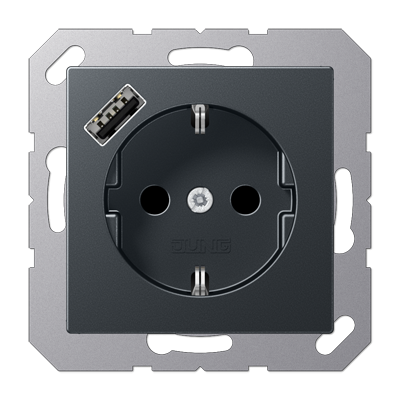 JUNG SCHUKO Матовый антрацит с USB-зарядным устройством, тип А; термопласт