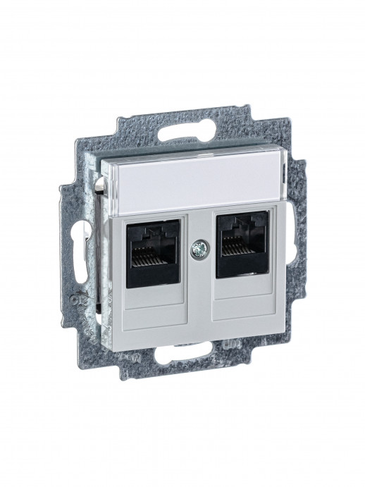 ABB EPJ Levit серый / белый Розетка компьютерная, 2хRJ45 кат,5e, серый