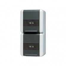 JUNG SCHUKO Розетка двойная 16A 250V~ с полем для надписи; для накладного монтажа IP44