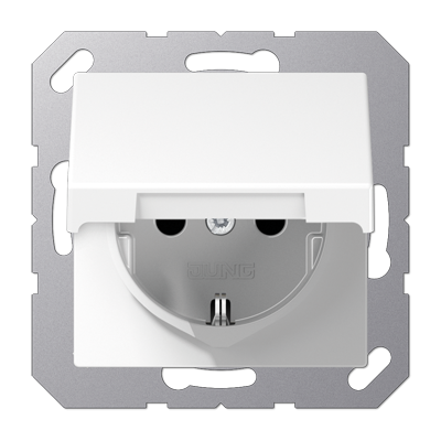 JUNG Штепсельная розетка SCHUKO 16A 250V~ с защитой от детей с крышкой термопласт белая