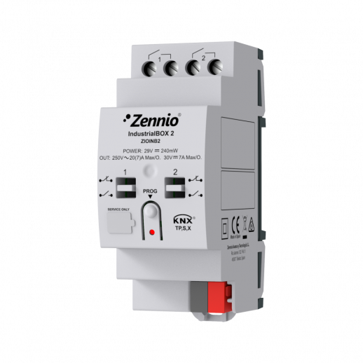 Zennio ZIOINB2 IndustrialBOX 2. Промышленный привод с 2 выходами (20 А, 200 мкФ), механическое ручное управление и KNX Secure