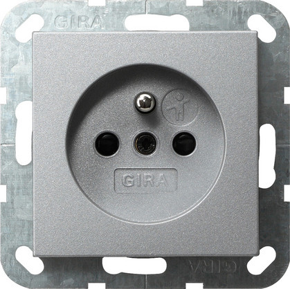 Gira S-55 Алюминий Розетка с/з,с затвором (shutter) и символом