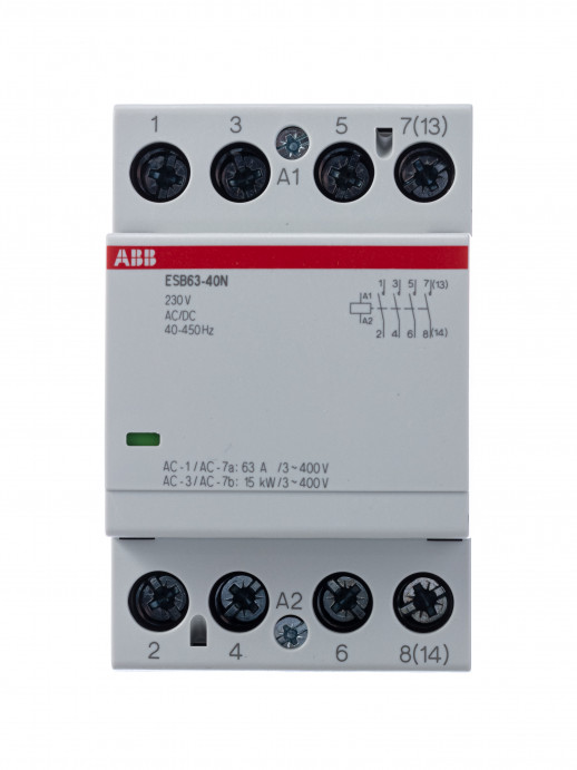 ABB Контактор ESB63-40N-06 модульный (63А АС-1, 4НО), катушка 230В AC/DC