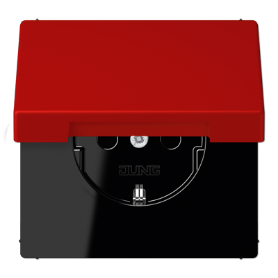 JUNG LS 990 Розетка с/з с защитными шторками с крышкой безвинт. зажим Rouge vermillon 31(32090)