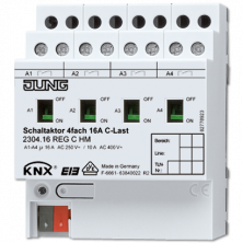 JUNG KNX Актор 4-х канальный 220V AC 12-24V DC 16 A возм ручн упр DIN-рейка