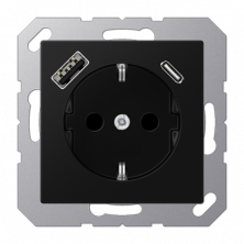 JUNG A Flow/A 550 Черный матовый Розетка с USB-зарядным устройством, тип A+С, SCHUKO