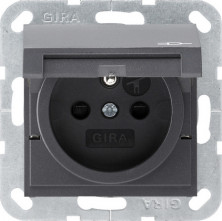 Gira S-55 Антрацит Розетка с/з, с затвором (shutter), символом и крышкой