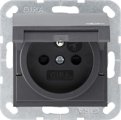 Gira S-55 Антрацит Розетка с/з, с затвором (shutter),  символом и крышкой
