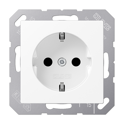 JUNG A Flow/A 550 Белый матовый Розетка 16A 250V с защитой от детей, SCHUKO