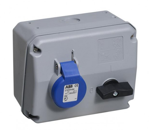 ABB CEWE Розетка с выключателем и механической блокировкой 216MHS6, 16A, 2P+E, IP44, 6ч